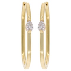 Real 0.71 Carat Solitaire Pear Shape Diamond Hoop Earrings 18 Karat Yellow Gold