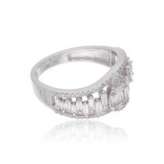 Echter 0,73 Ct SI Reinheit HI Farbe Baguette Runder Diamantring 18 Karat Weißgold