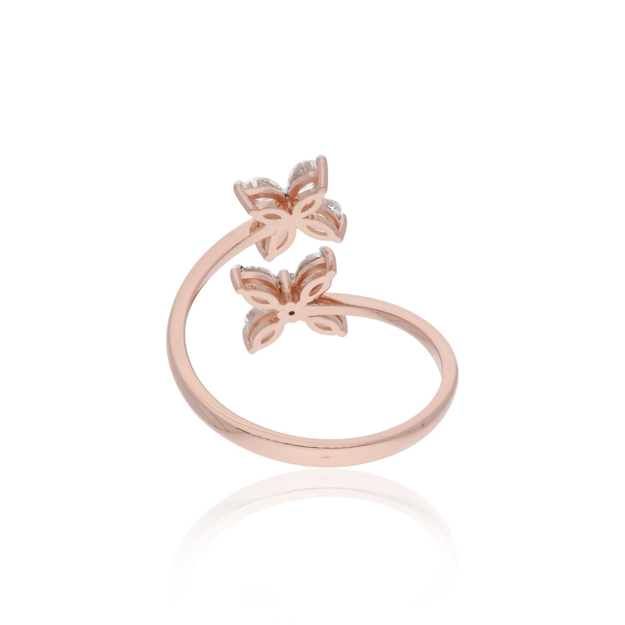 For Sale:  Real 0.74 Carat Pear Round Diamond Flower Wrap Ring 18 Karat Rose Gold Jewelry 2