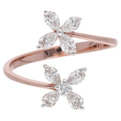 Real 0.74 Carat SI Clarity HI Color Pear Diamond Flower Ring 14 Karat White Gold