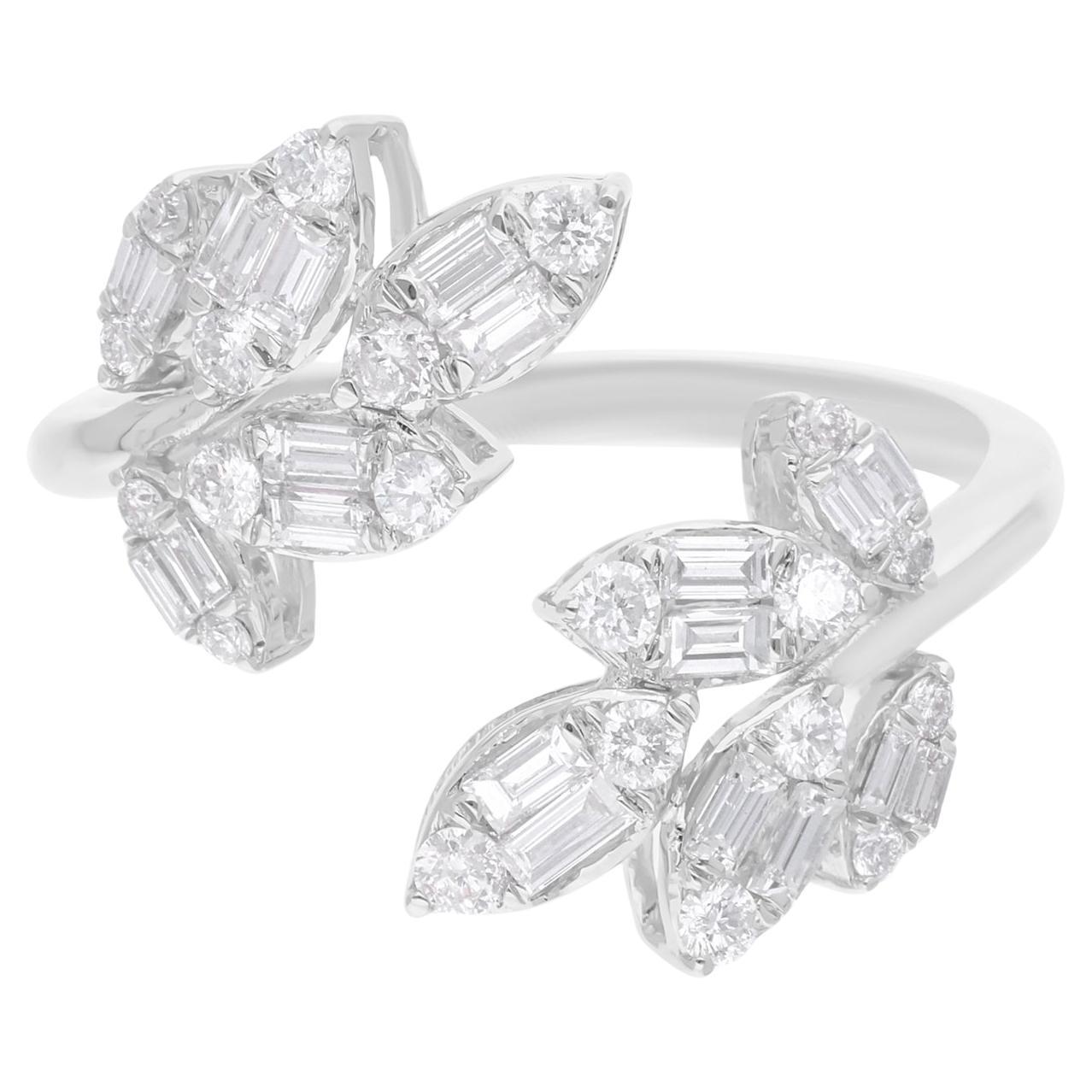 Real 0.75 Carat SI/H Baguette Diamond Leaf Earrings 14 Karat White Gold Jewelry