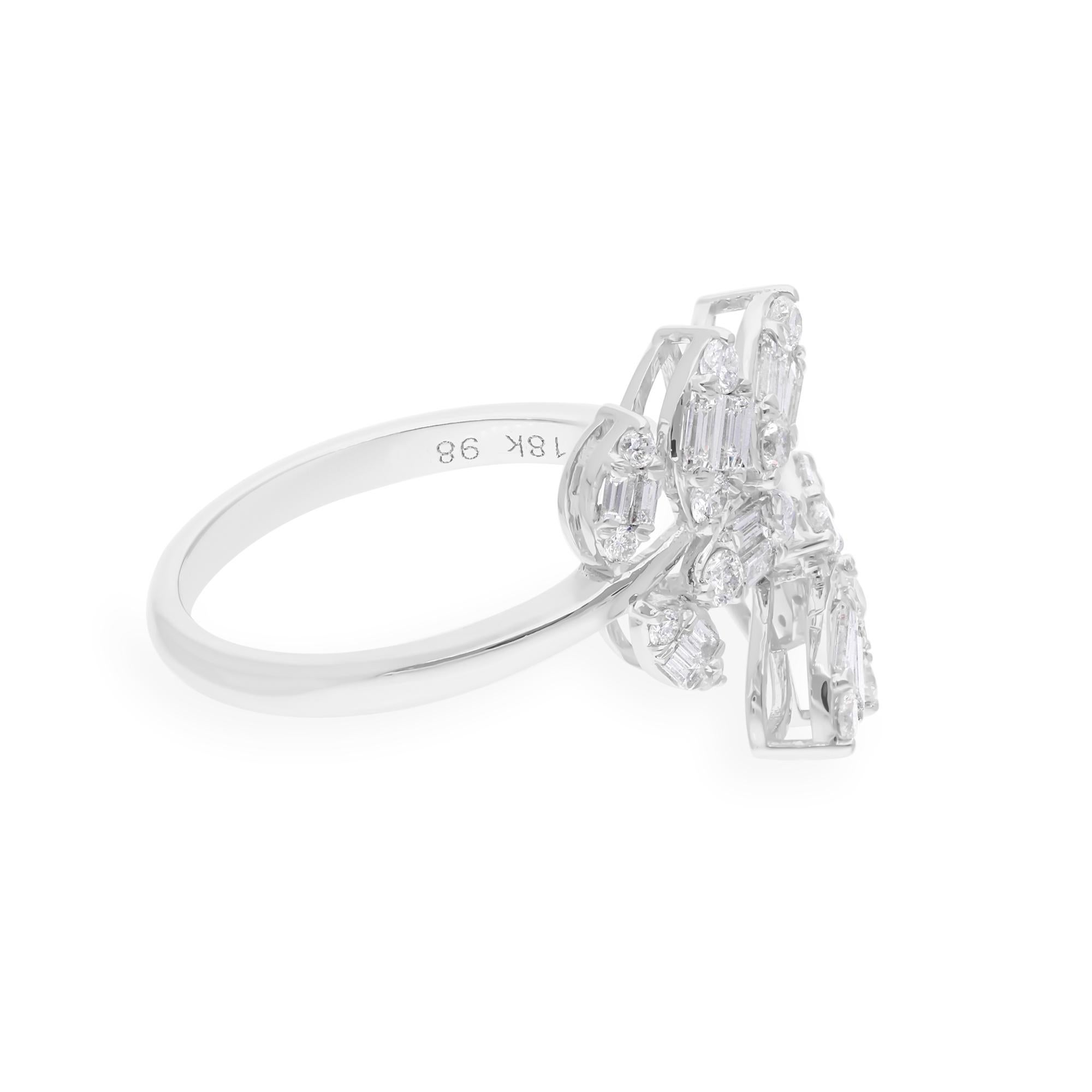 Modern Real 0.75 Carat SI/H Baguette Diamond Leaf Earrings 18 Karat White Gold Jewelry For Sale