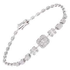 Real 0.76 Carat SI/HI Round Baguette Diamond Charm Bracelet 18 Karat White Gold