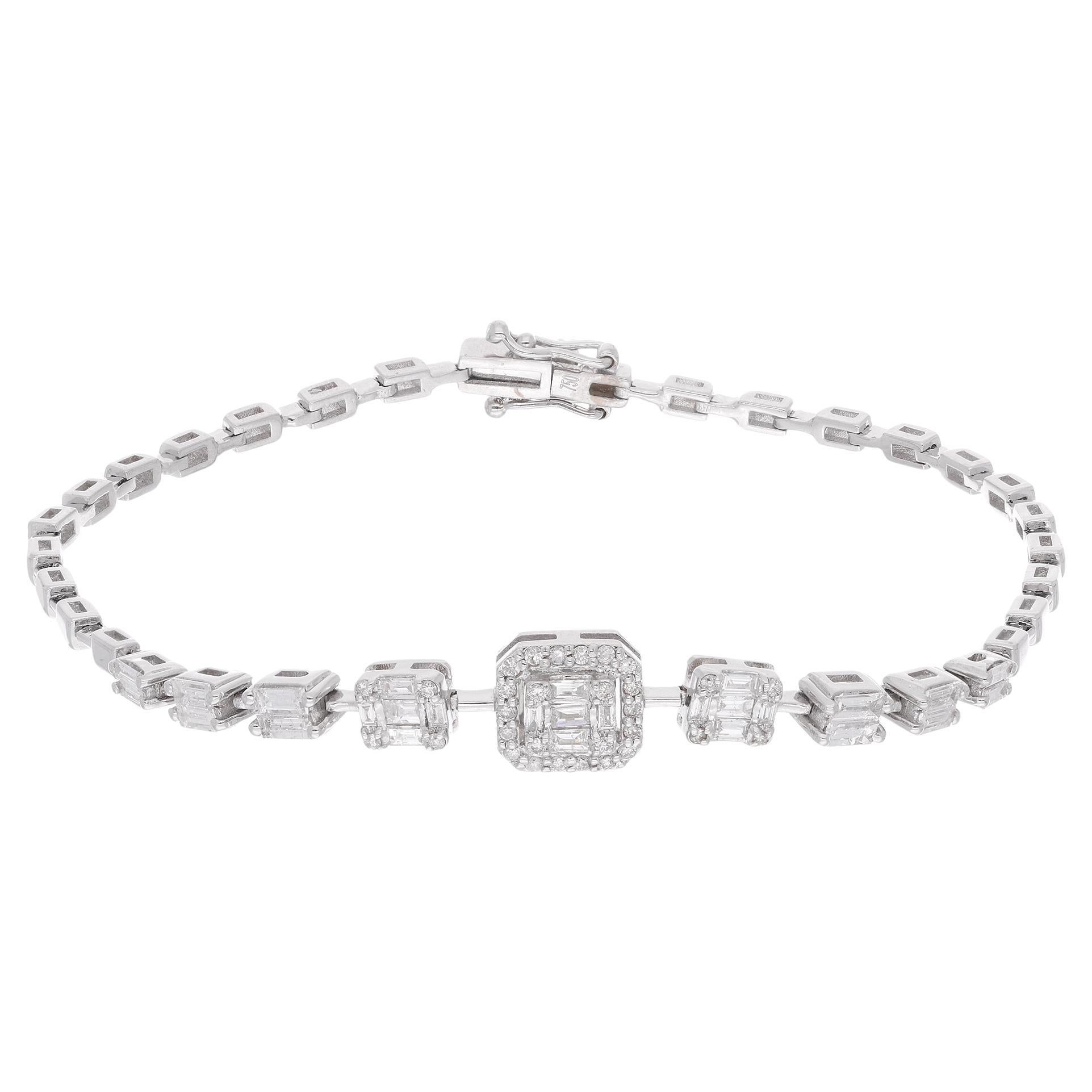 Bracelet à breloques en or blanc 18 carats avec diamant baguette rond de 0,76 carat SI/HI