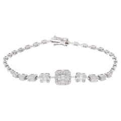 Bracelet à breloques en or blanc 18 carats avec diamant baguette rond de 0,76 carat SI/HI