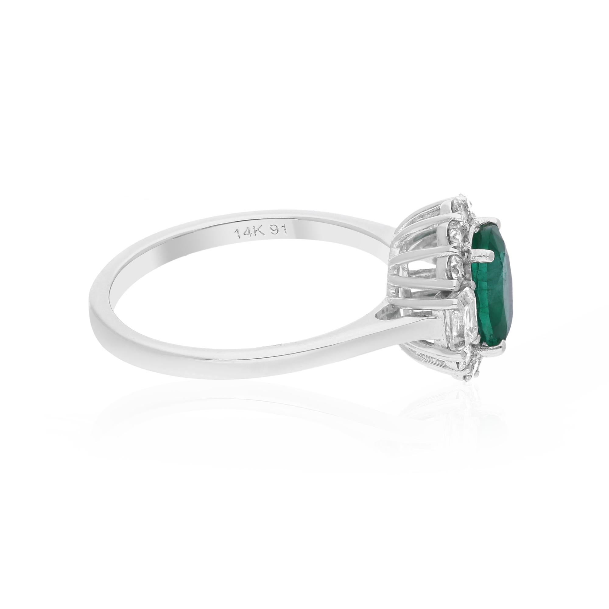 Echter 0,76 Karat sambischer Smaragd Ring 0,44 Karat SI/H Diamant 14 Karat Weißgold (Ovalschliff) im Angebot