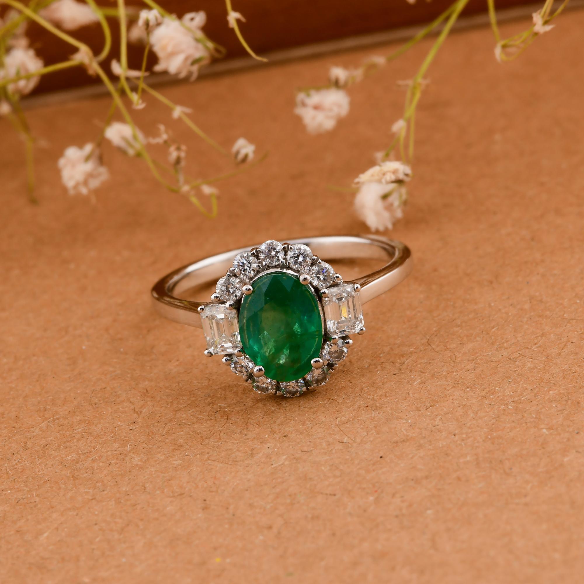 Echter 0,76 Karat sambischer Smaragd Ring 0,44 Karat SI/H Diamant 14 Karat Weißgold im Angebot 1