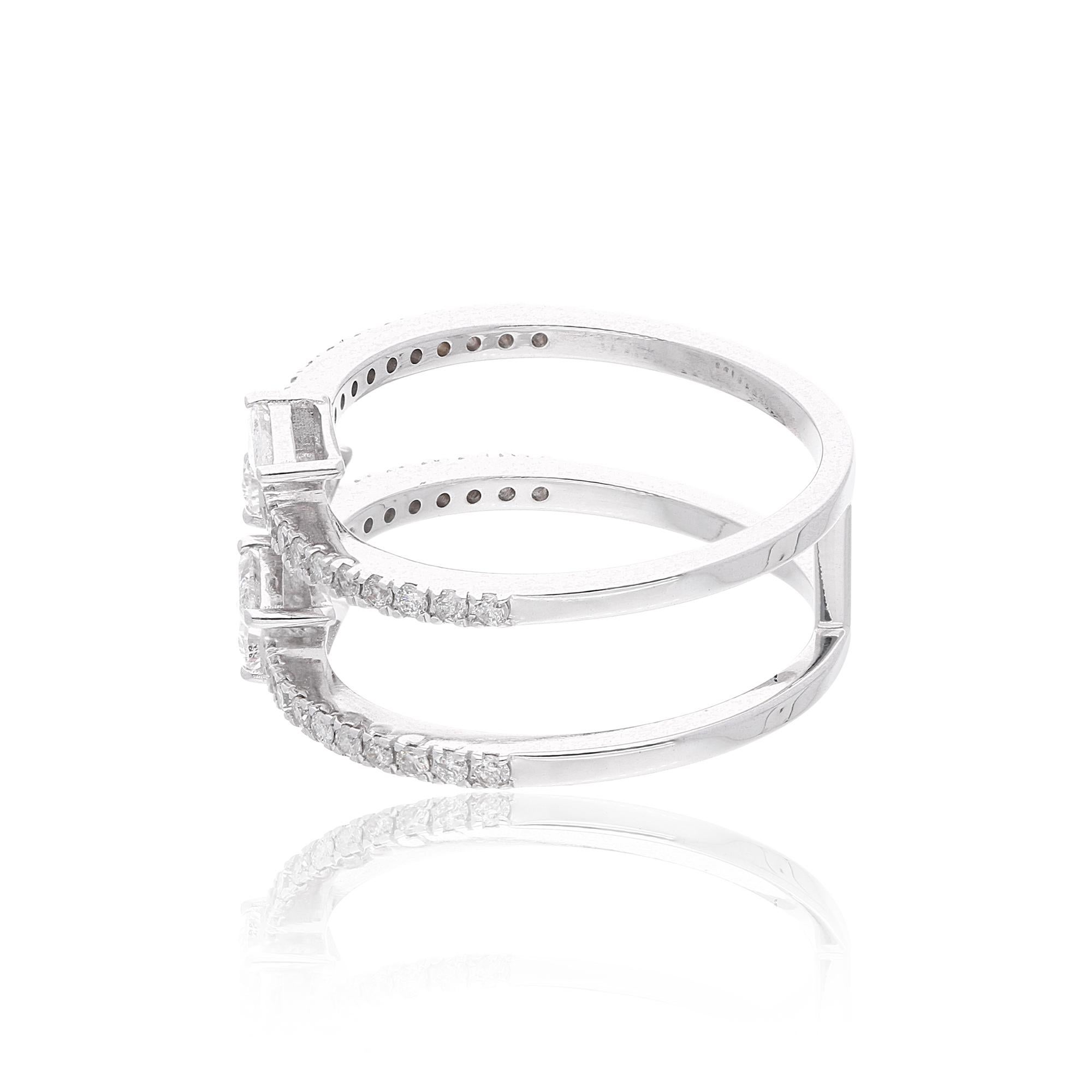 Modern Real 0.77 Carat SI Clarity HI Color Diamond Cuff Band Ring 18 Karat White Gold For Sale