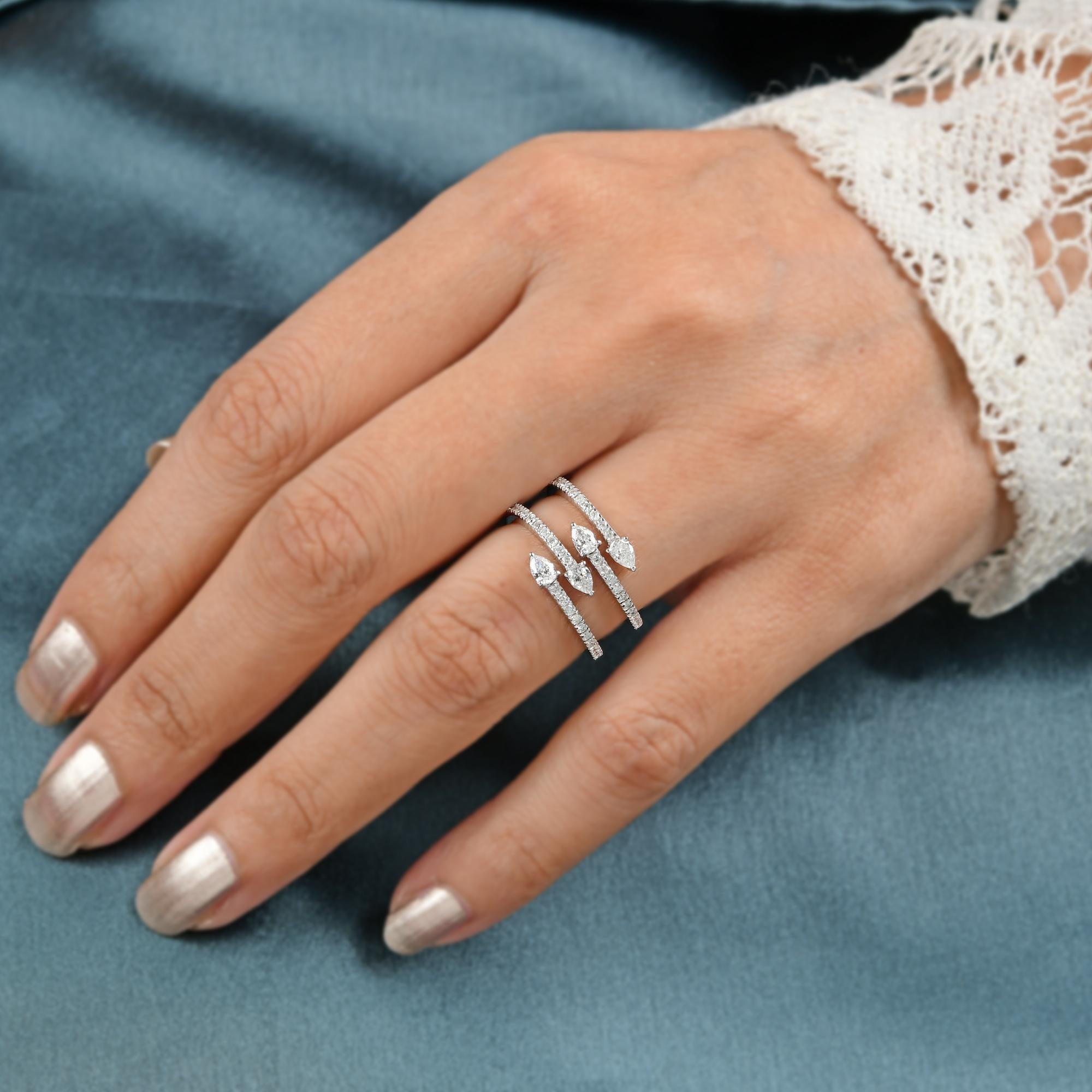 0,77 Karat SI Reinheit HI Farbe Diamant Manschettenarmband Ring 18 Karat Weißgold Damen im Angebot