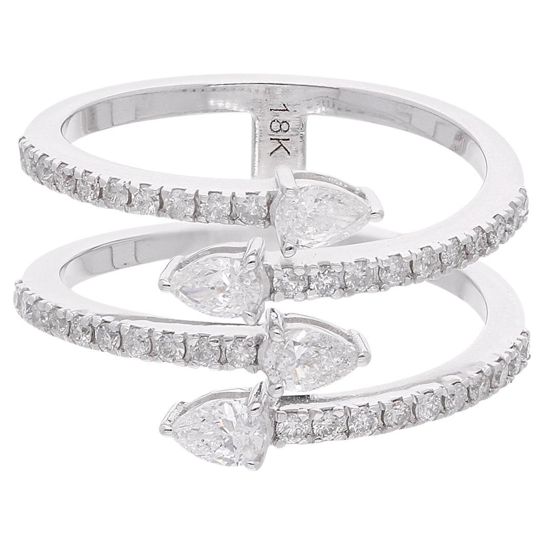 0,77 Karat SI Reinheit HI Farbe Diamant Manschettenarmband Ring 18 Karat Weißgold im Angebot