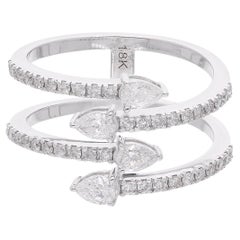 Real 0.77 Carat SI Clarity HI Color Diamond Cuff Band Ring 18 Karat White Gold