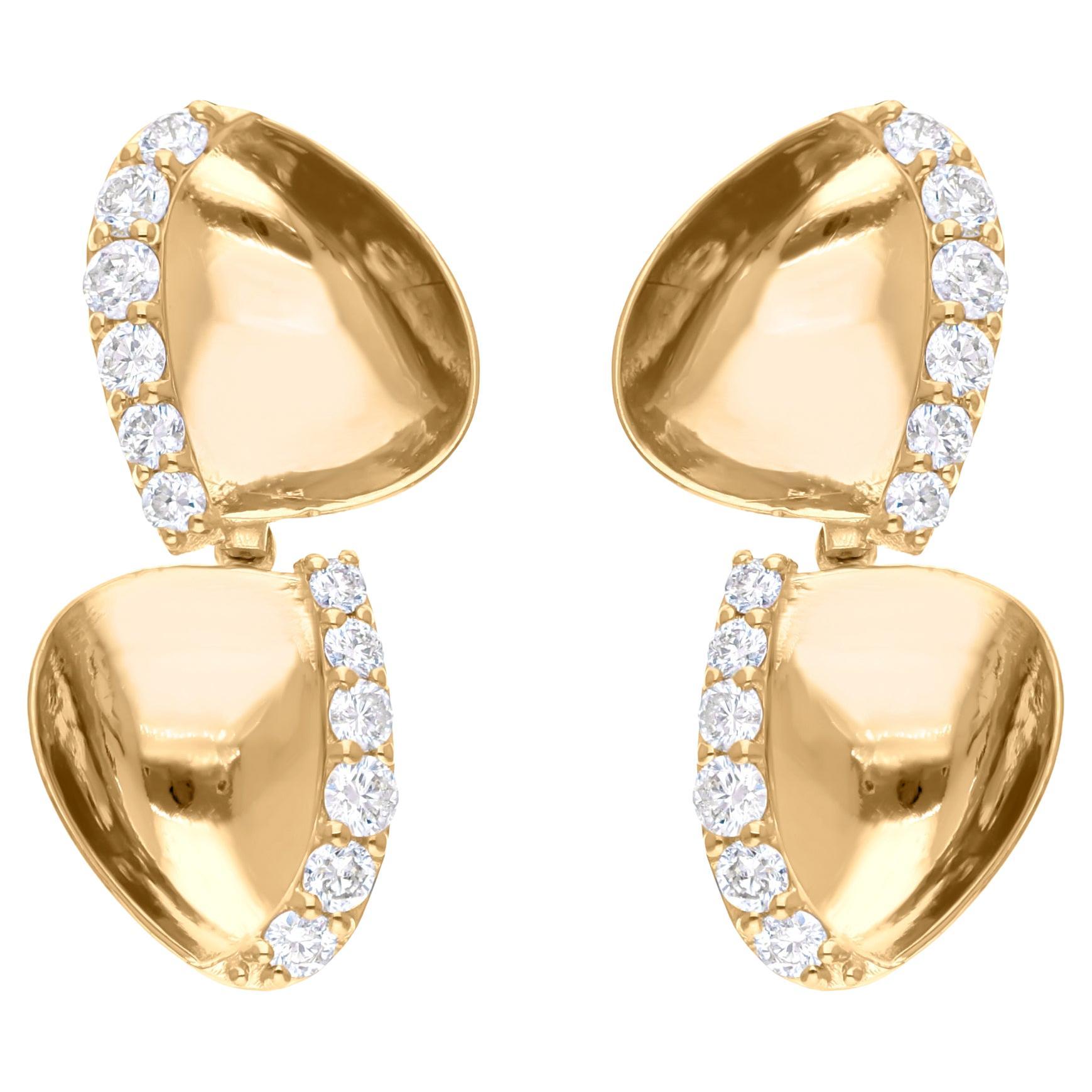 Pendants d'oreilles en or jaune 18 carats avec diamants de 0,77 carat de pureté SI de couleur hi-colore