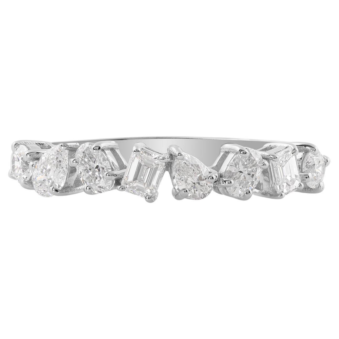 Bague en or blanc 14 carats avec diamants multiformes de 0,77 carat de pureté SI et de couleur HI en vente