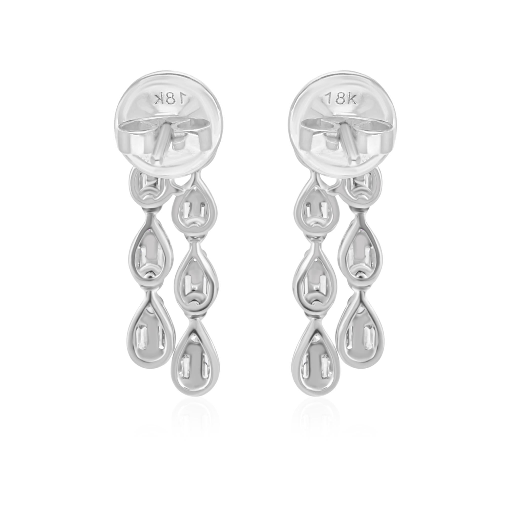 Modern Real 0.77 Carat SI/H Baguette Round Diamond Earrings 18 Karat White Gold Jewelry For Sale