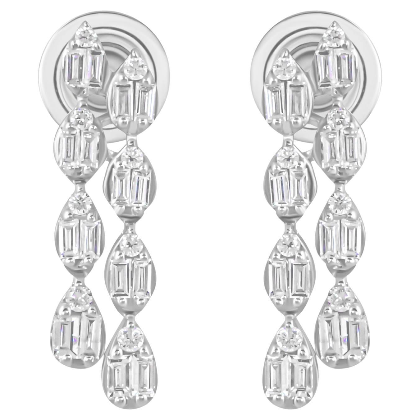 Real 0,77 Karat SI/H Baguette-Diamant-Ohrringe aus 18 Karat Weißgold mit rundem Diamanten im Angebot