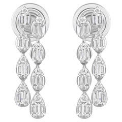 Real 0.77 Carat SI/H Baguette Round Diamond Earrings 18 Karat White Gold Jewelry