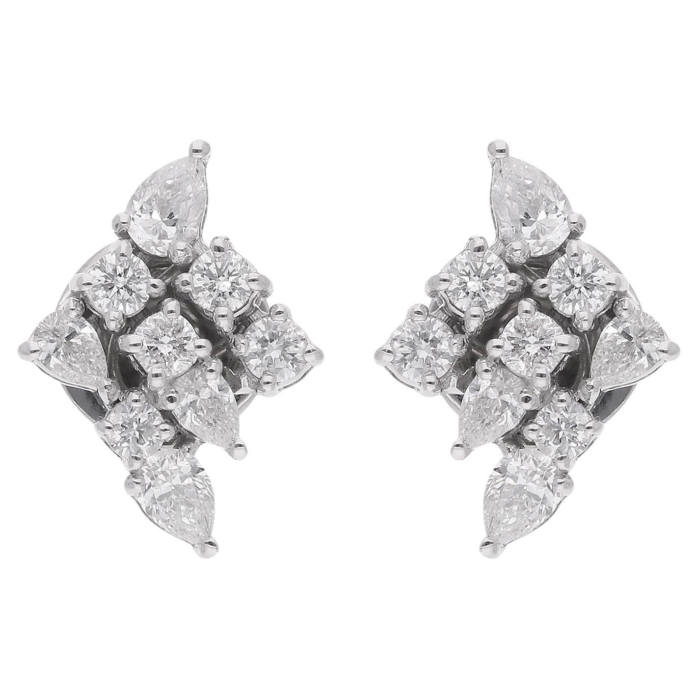 Real 0.78 Carat Pear 
Round Diamond Stud Earrings 10 Karat White Gold Jewelry