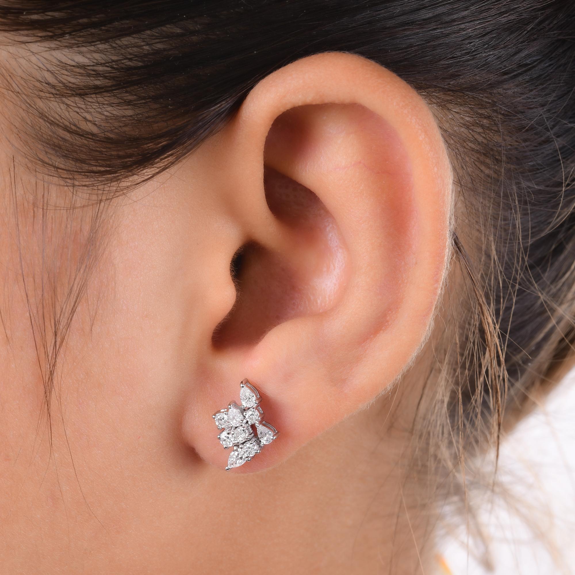 Modern Real 0.78 Carat Pear & Round Diamond Stud Earrings 14 Karat White Gold Jewelry For Sale