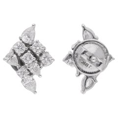 Real 0.78 Carat Pear & Round Diamond Stud Earrings 14 Karat White Gold Jewelry