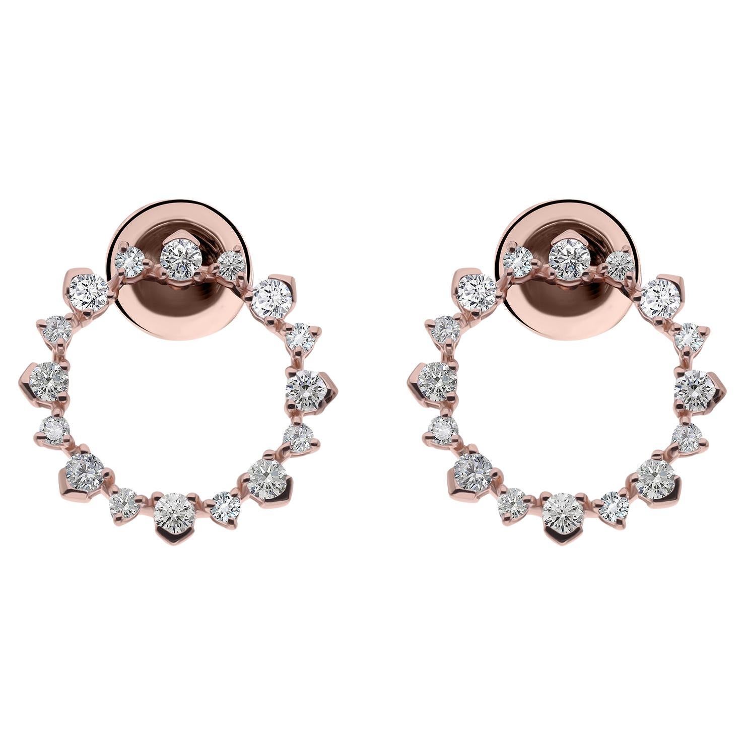 Real 0.78 Carat SI Clarity HI Color Diamond Circle Earrings 18 Karat Rose Gold