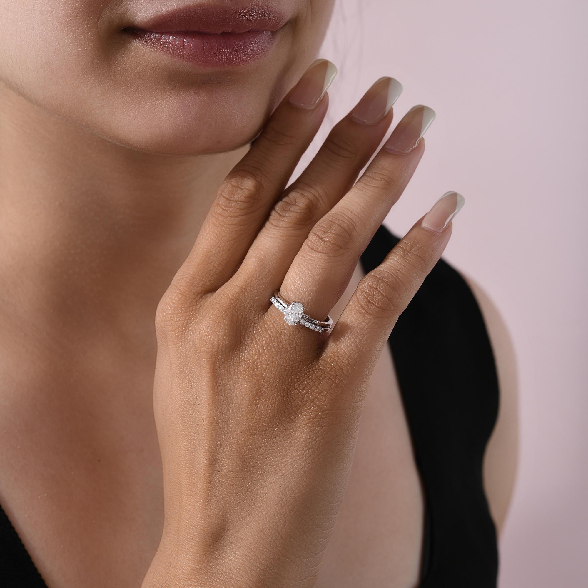 Im Angebot: Echte 0,78 Karat SI Reinheit HI Farbe Diamant Statement Ring 18 Karat Weißgold () 5