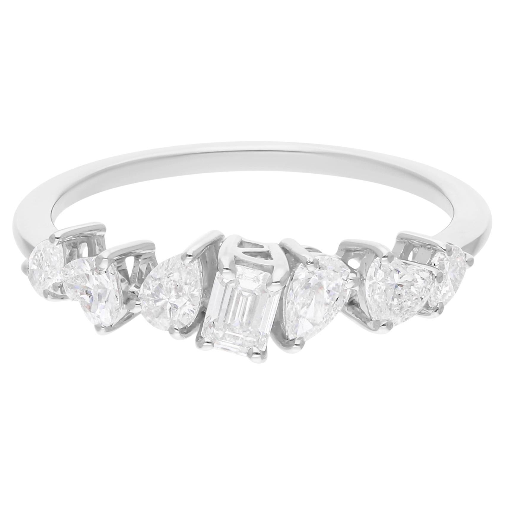 Real 0.78 Carat SI Clarity HI Color Multi Shape Diamond Ring 14 Karat White Gold