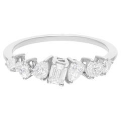 Real 0.78 Carat SI Clarity HI Color Multi Shape Diamond Ring 14 Karat White Gold