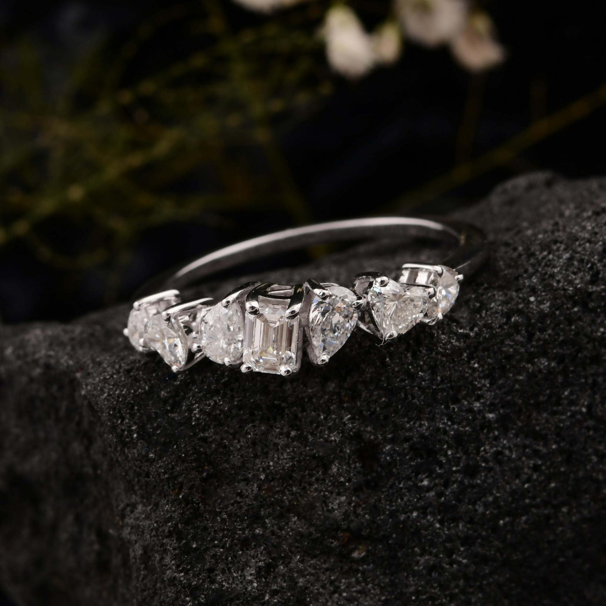 Heart Cut Real 0.78 Carat SI Clarity HI Color Multi Shape Diamond Ring 18 Karat White Gold For Sale