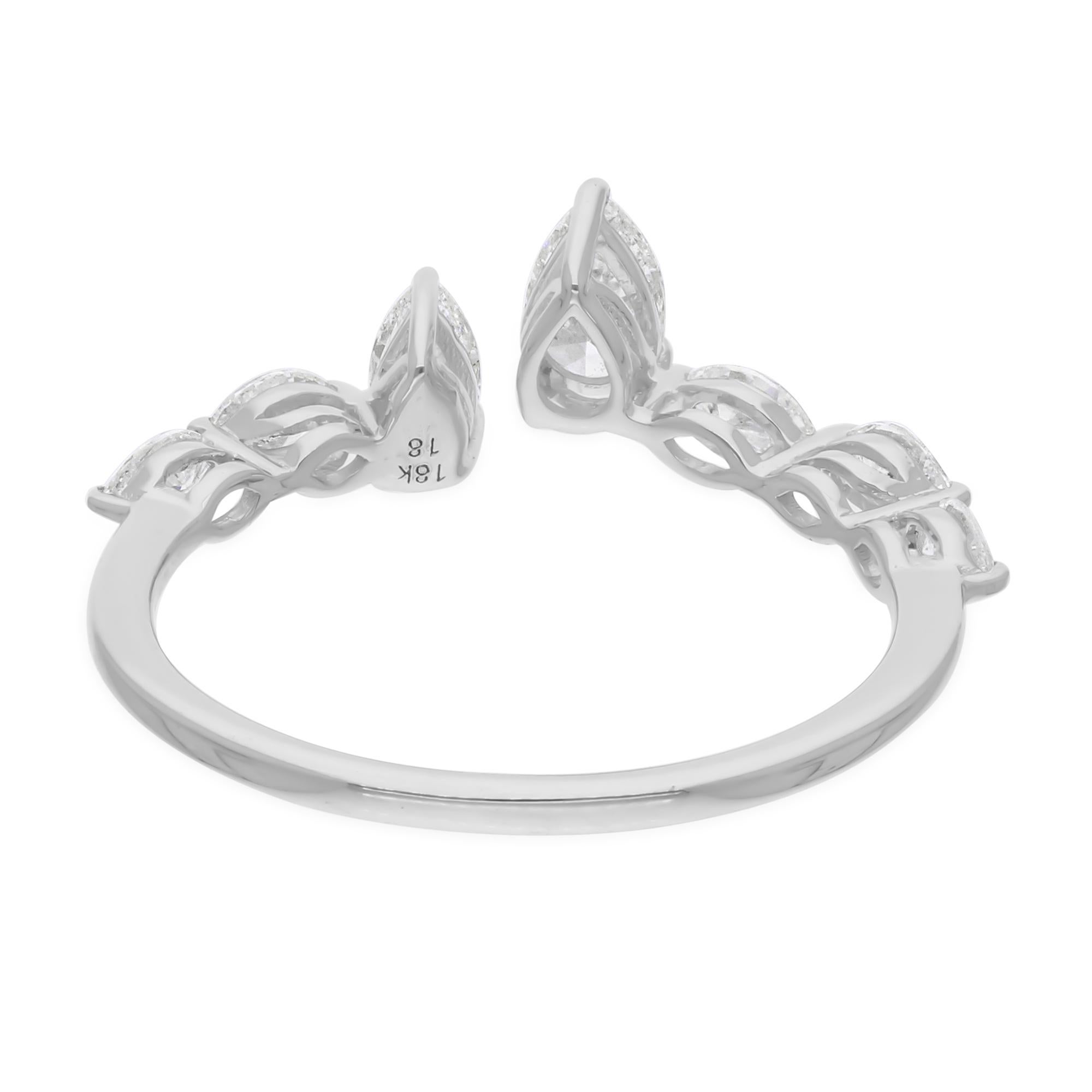 Modern Real 0.79 Carat SI/H Marquise Pear Diamond Cuff Ring 14 Karat White Gold Jewelry For Sale