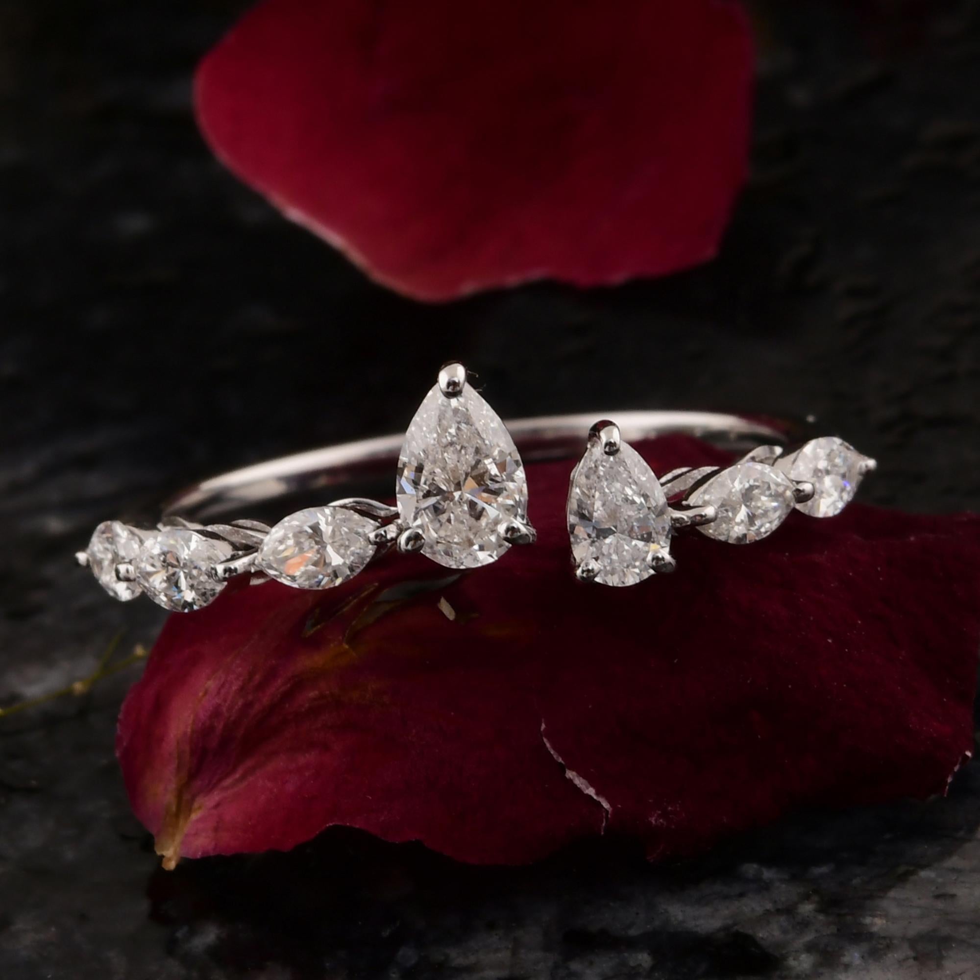 Real 0.79 Carat SI/H Marquise Pear Diamond Cuff Ring 14 Karat White Gold Jewelry In New Condition For Sale In Diera, Dubai
