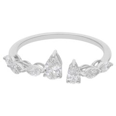 Real 0,79 Karat SI/H Marquise Birnen-Diamant-Manschettenring 14 Karat Weißgold Schmuck