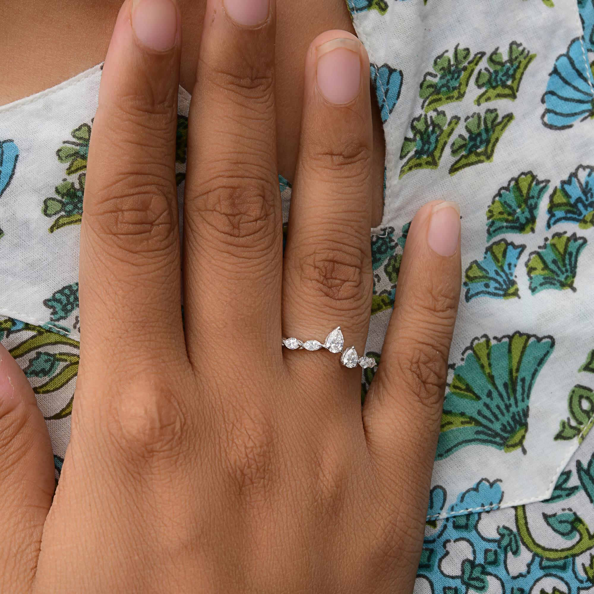 Anillo puño de diamantes marquesa pera SI/H de 0,79 quilates reales Joyas de oro blanco de 18 quilates Corte marquesa en venta