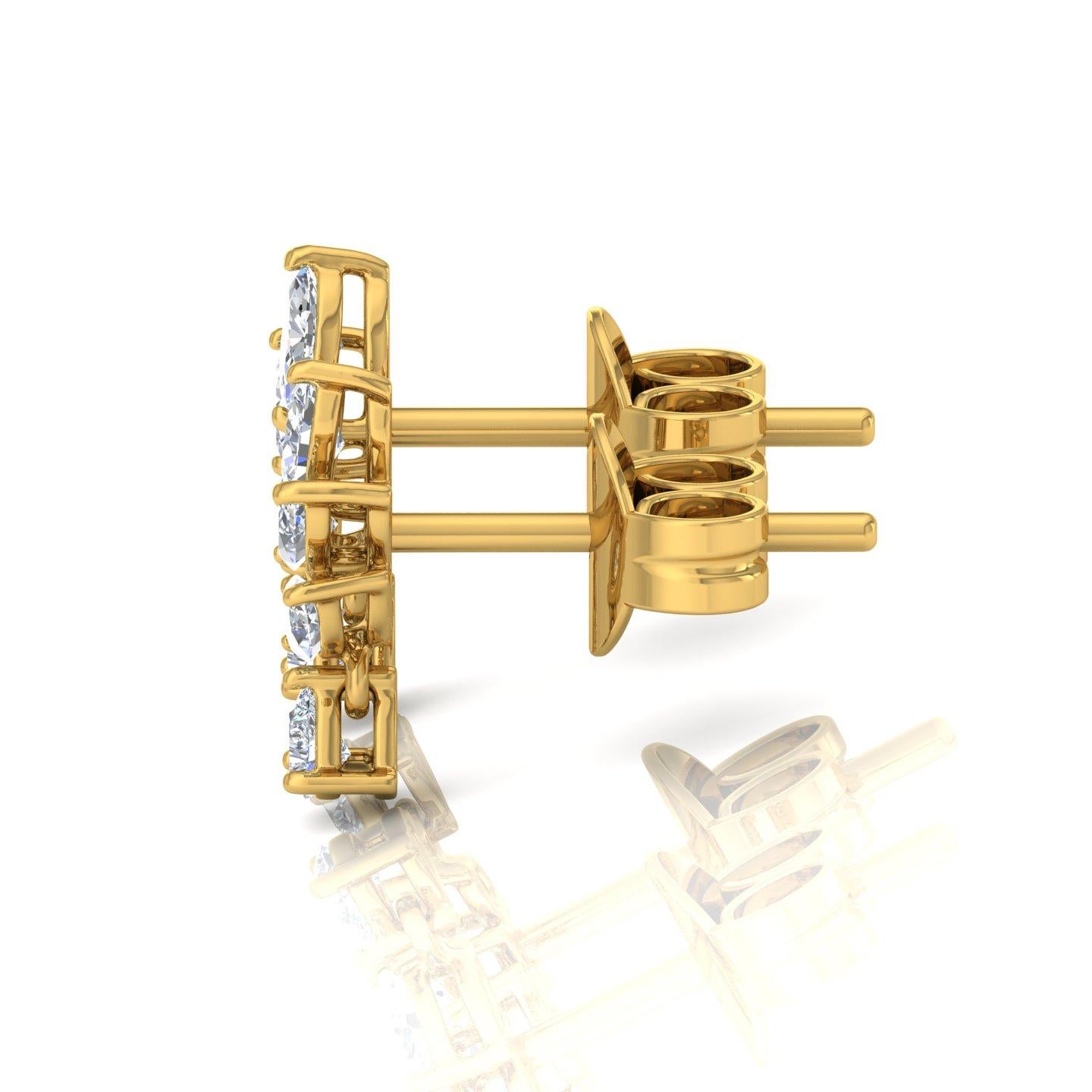 Modern Real 0.8 Carat SI/H Marquise Pear Diamond Earrings 14 Karat Yellow Gold Jewelry For Sale
