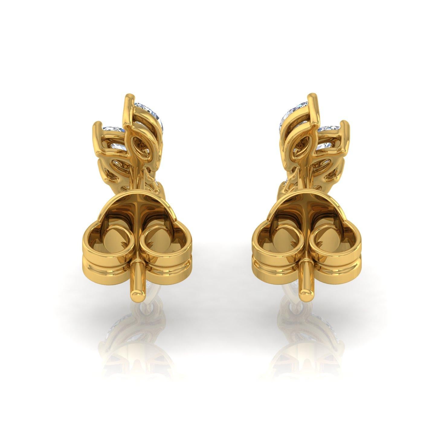 Pear Cut Real 0.8 Carat SI/H Marquise Pear Diamond Earrings 14 Karat Yellow Gold Jewelry For Sale