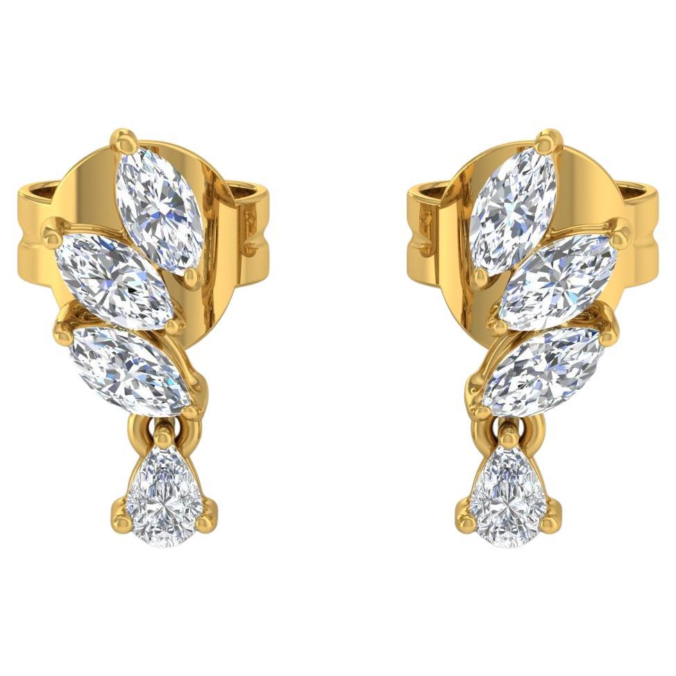Real 0.8 Carat SI/H Marquise Pear Diamond Earrings 18 Karat Yellow Gold Jewelry
