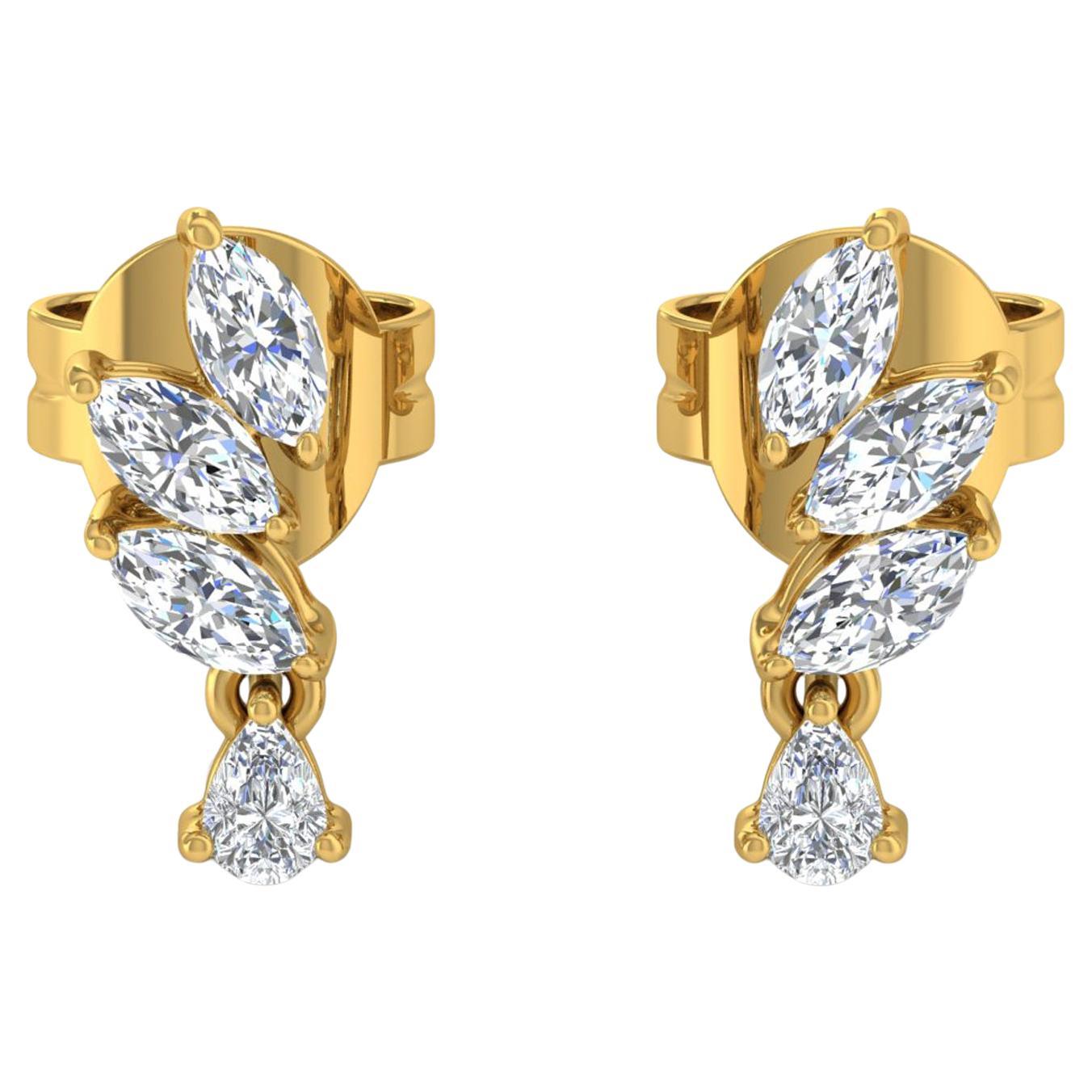 Orecchini di diamanti a pera marquise reali da 0,8 carati SI/H Gioielli in oro giallo 18 carati