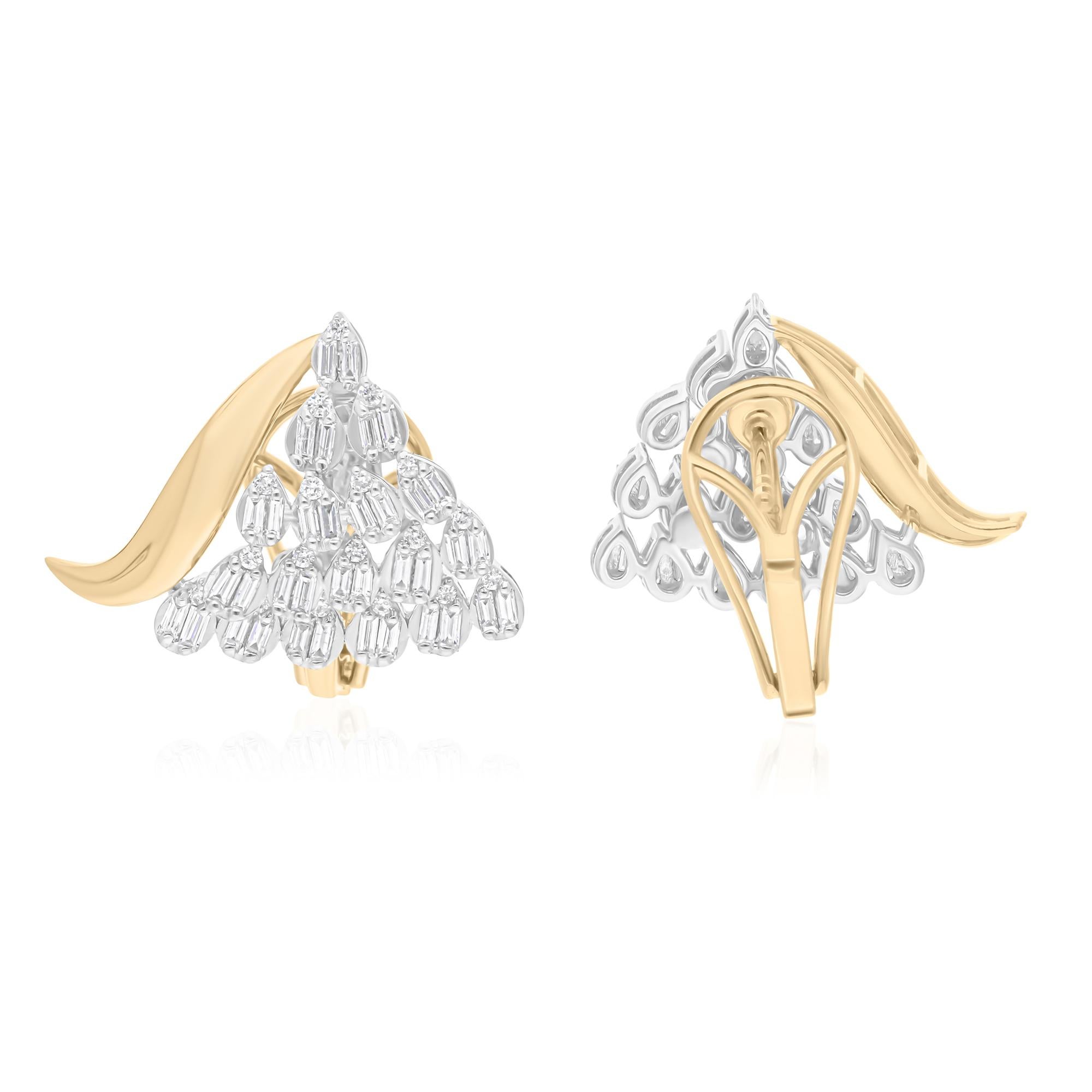 Taille ronde Boucles d'oreilles en or jaune 14 carats avec diamants de 0,80 carat de pureté SI de couleur H en vente