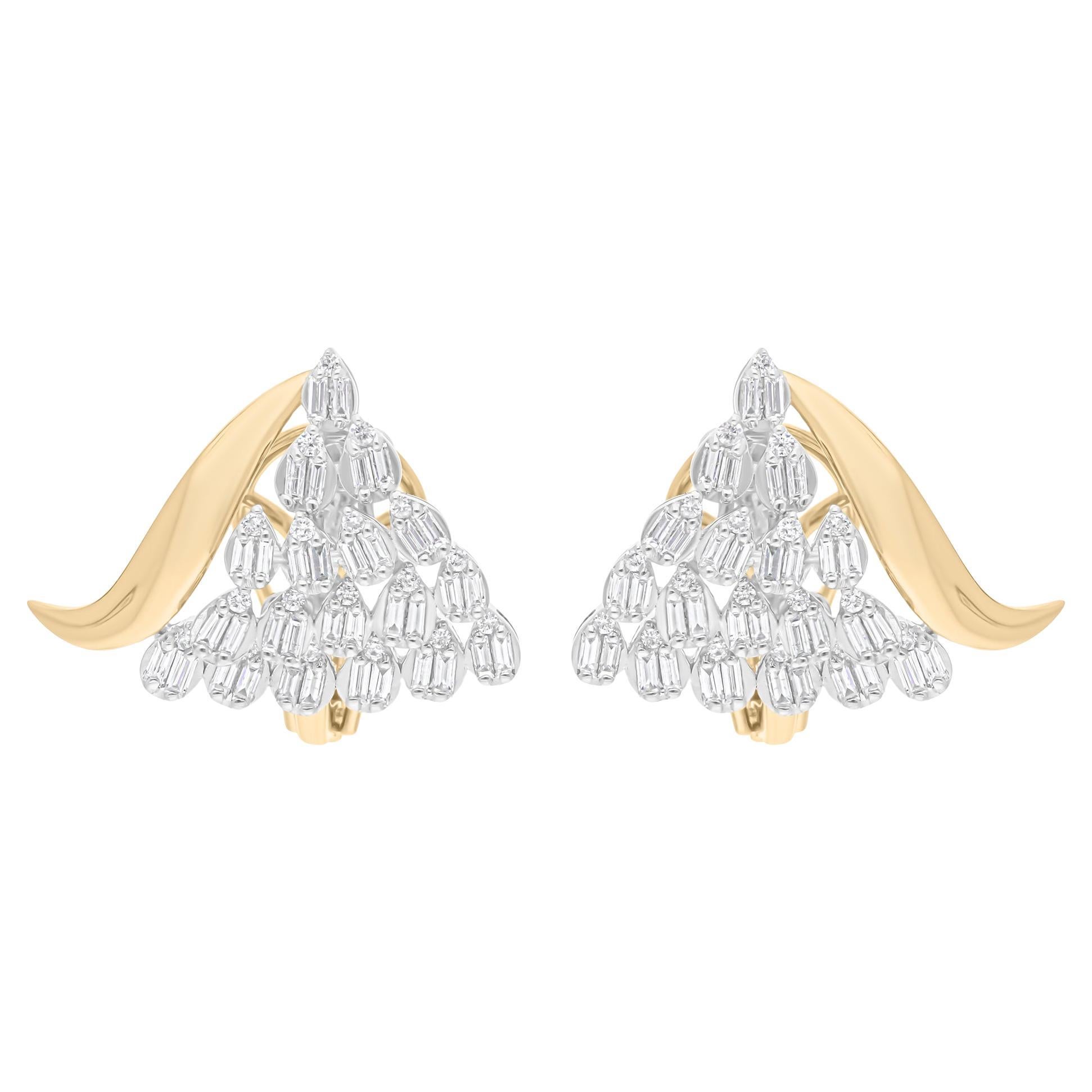 Real 0.80 Carat SI Clarity H Color Diamond Earrings 18 Karat Yellow Gold Jewelry