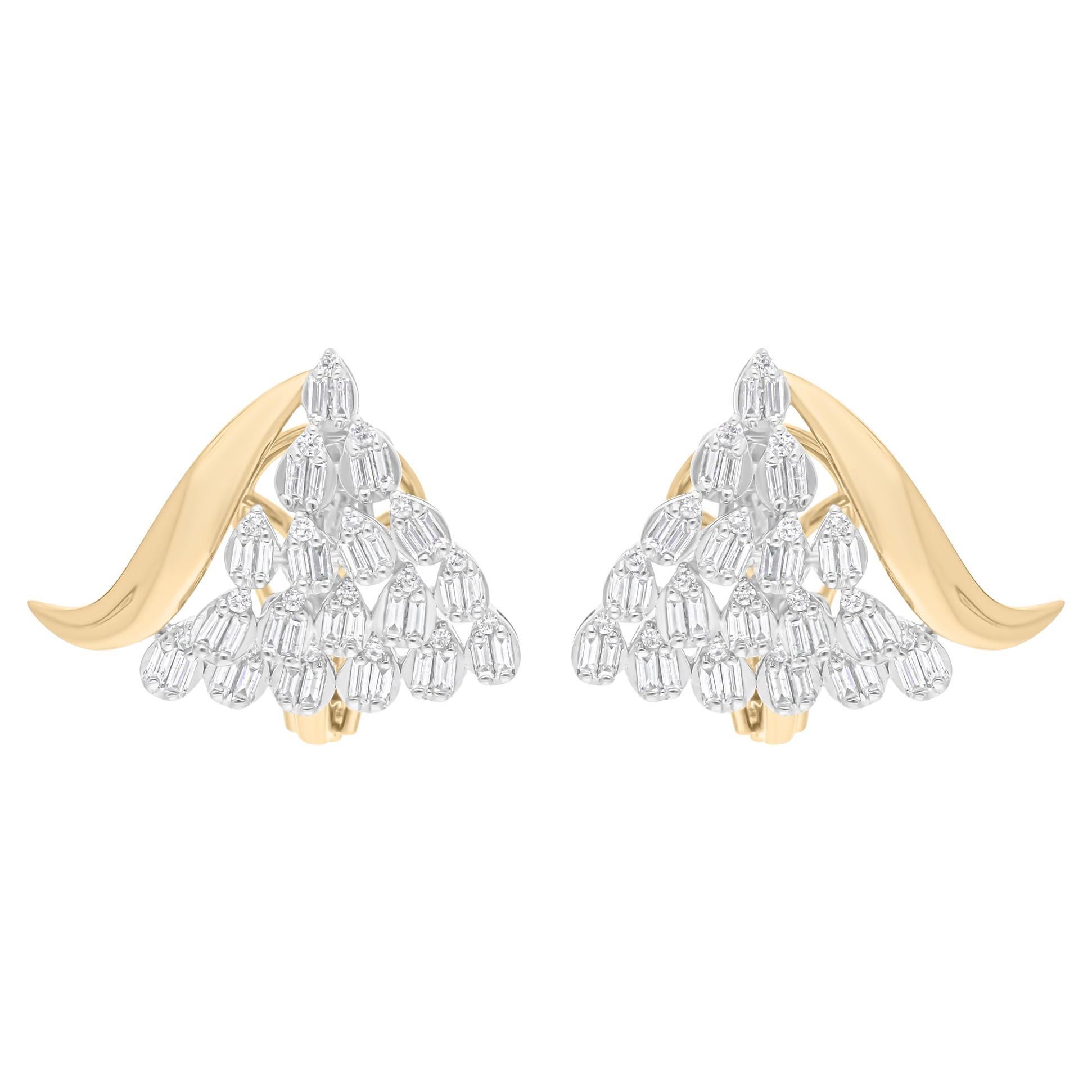 Boucles d'oreilles en or jaune 18 carats avec diamants de 0,80 carat de pureté SI de couleur H