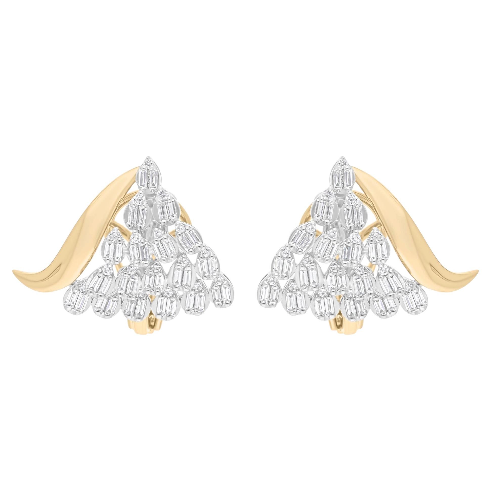 Real 0.80 Carat SI Clarity H Color Diamond Earrings 18 Karat Yellow Gold Jewelry