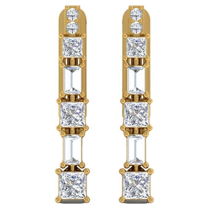 Real 0.80 Carat SI/HI Princess Diamond Earrings 18k Yellow Gold Fine Jewelry