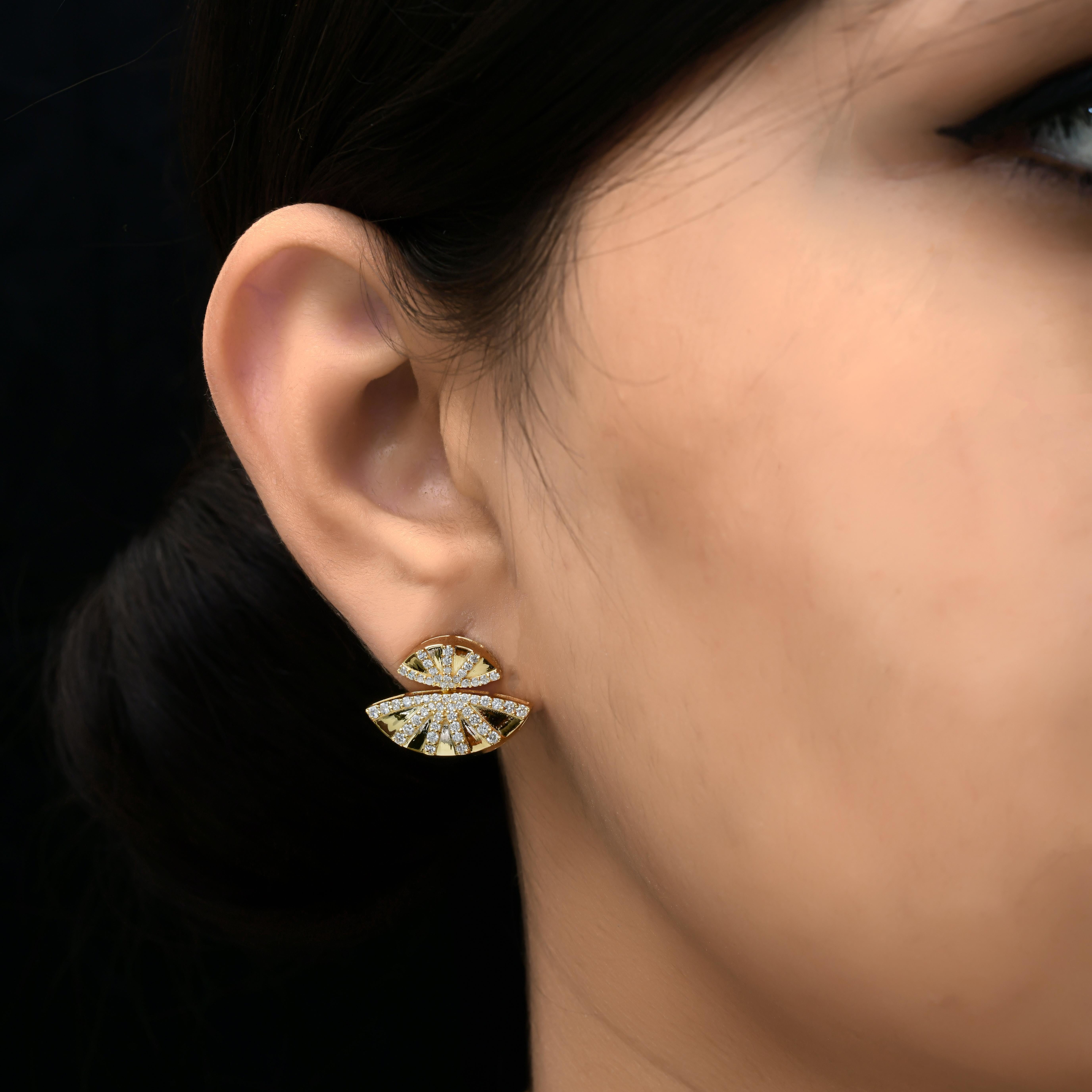 Women's Real 0.81 Carat SI Clarity HI Color Diamond Earrings 18 Karat White Gold Jewelry For Sale
