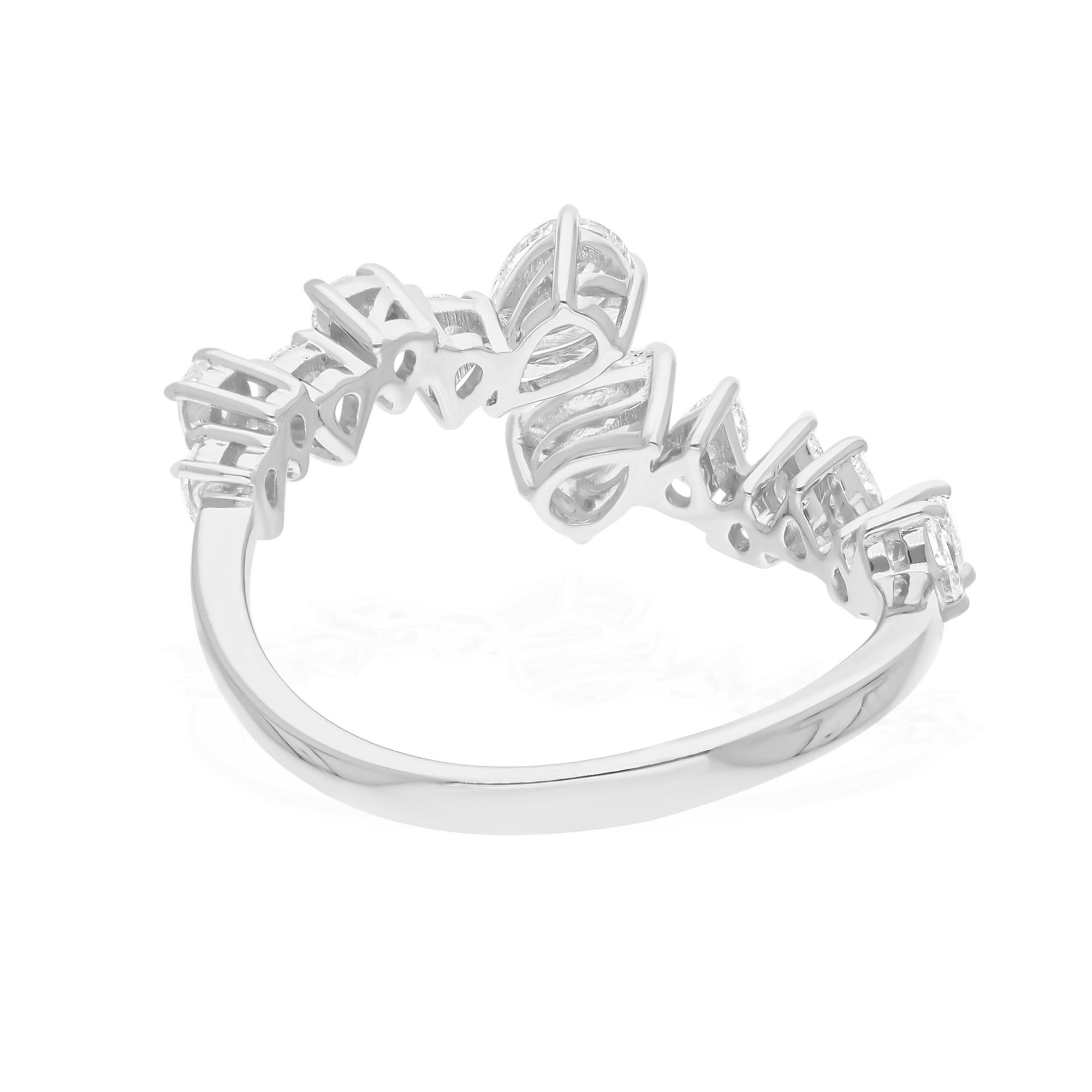 Modern Real 0.81 Carat SI Clarity HI Color Pear Shape Diamond Ring 14 Karat White Gold For Sale