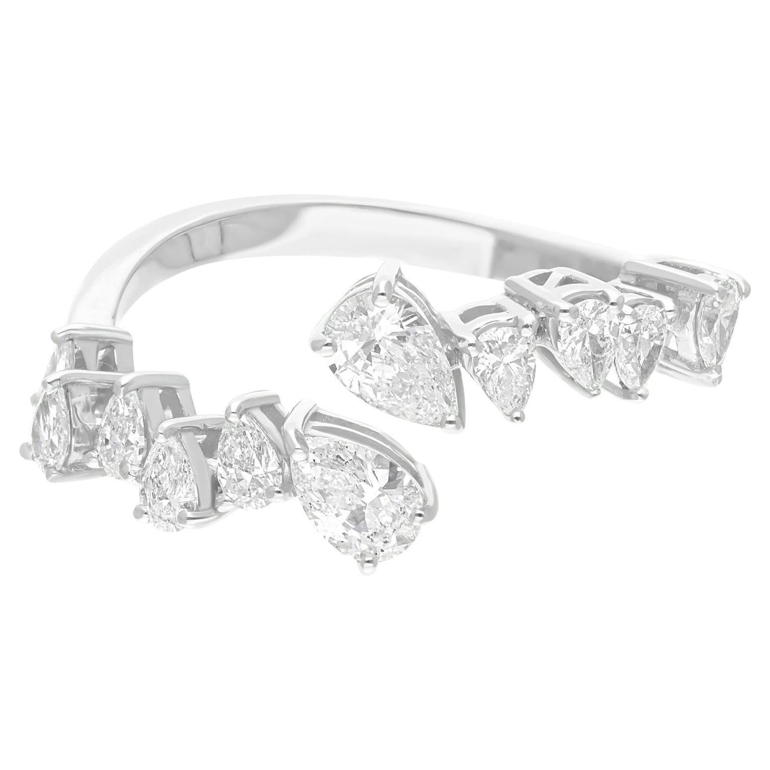 Bague en or blanc 14 carats avec diamant en forme de poire de 0,81 carat de pureté SI et de couleur hi-colore