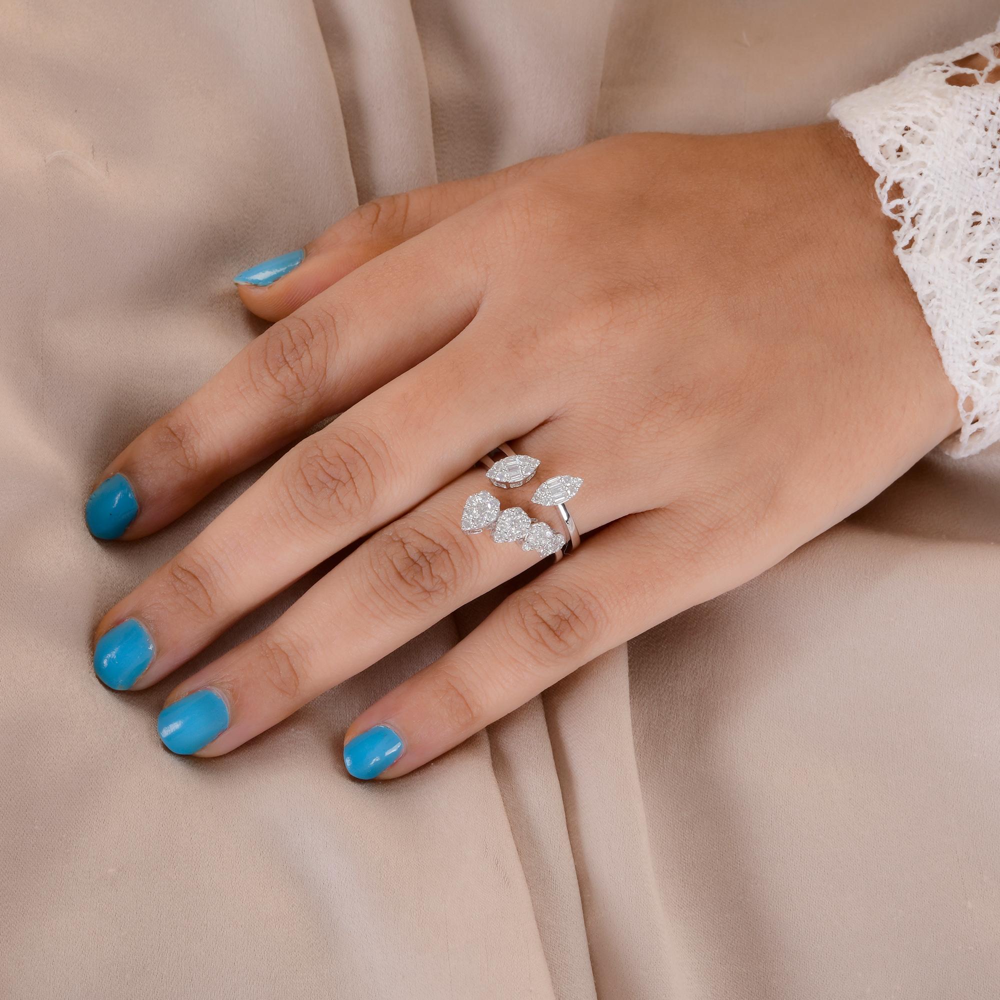 in vendita:  Anello aperto con diamante tondo e baguette in oro bianco 18K per matrimonio e fidanzamento 0,82 carati 2