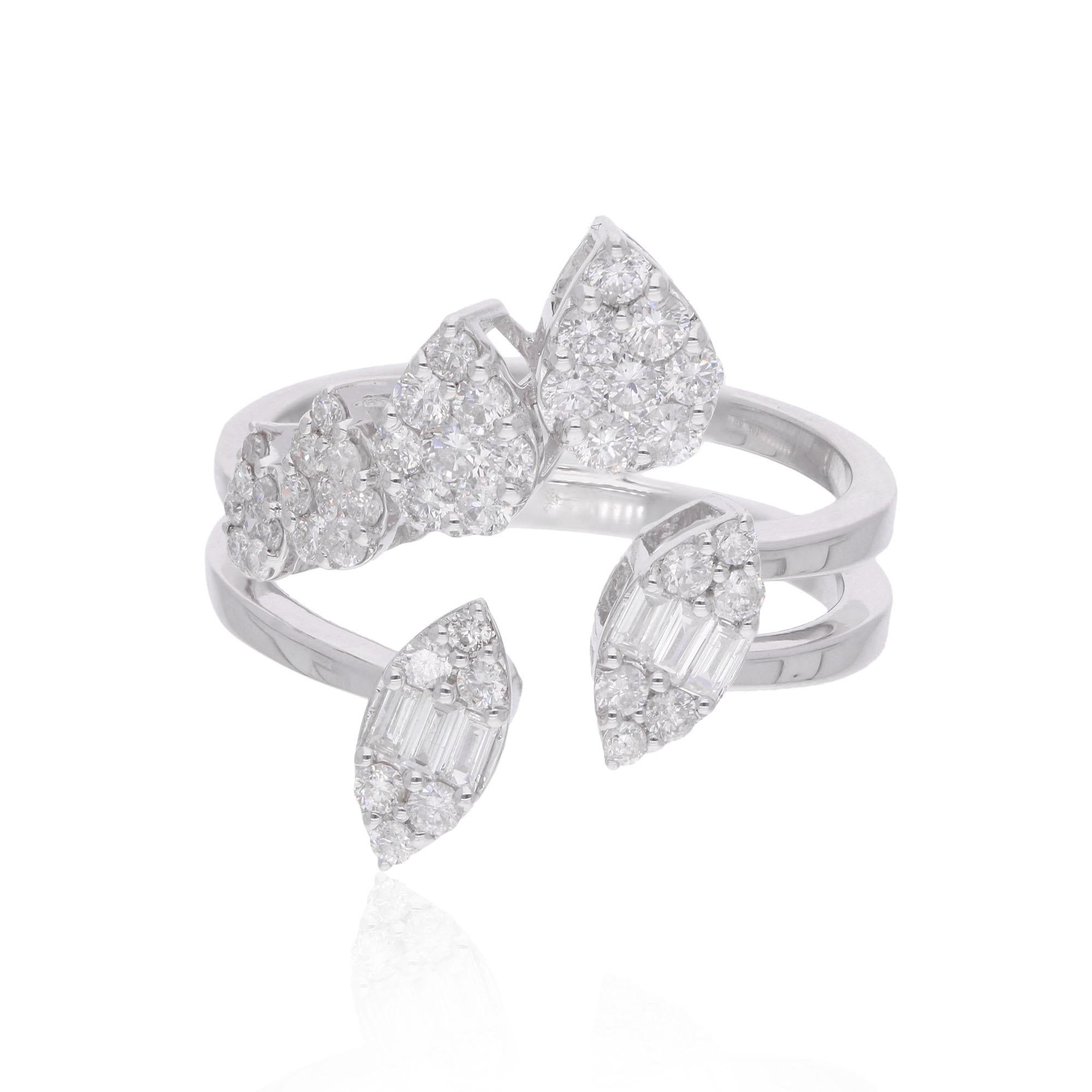 in vendita:  Anello aperto con diamante tondo e baguette in oro bianco 18K per matrimonio e fidanzamento 0,82 carati 5