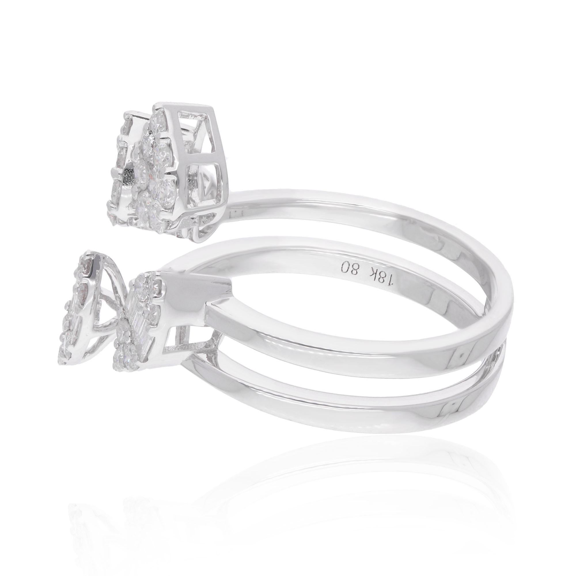 in vendita:  Anello aperto con diamante tondo e baguette in oro bianco 18K per matrimonio e fidanzamento 0,82 carati 6