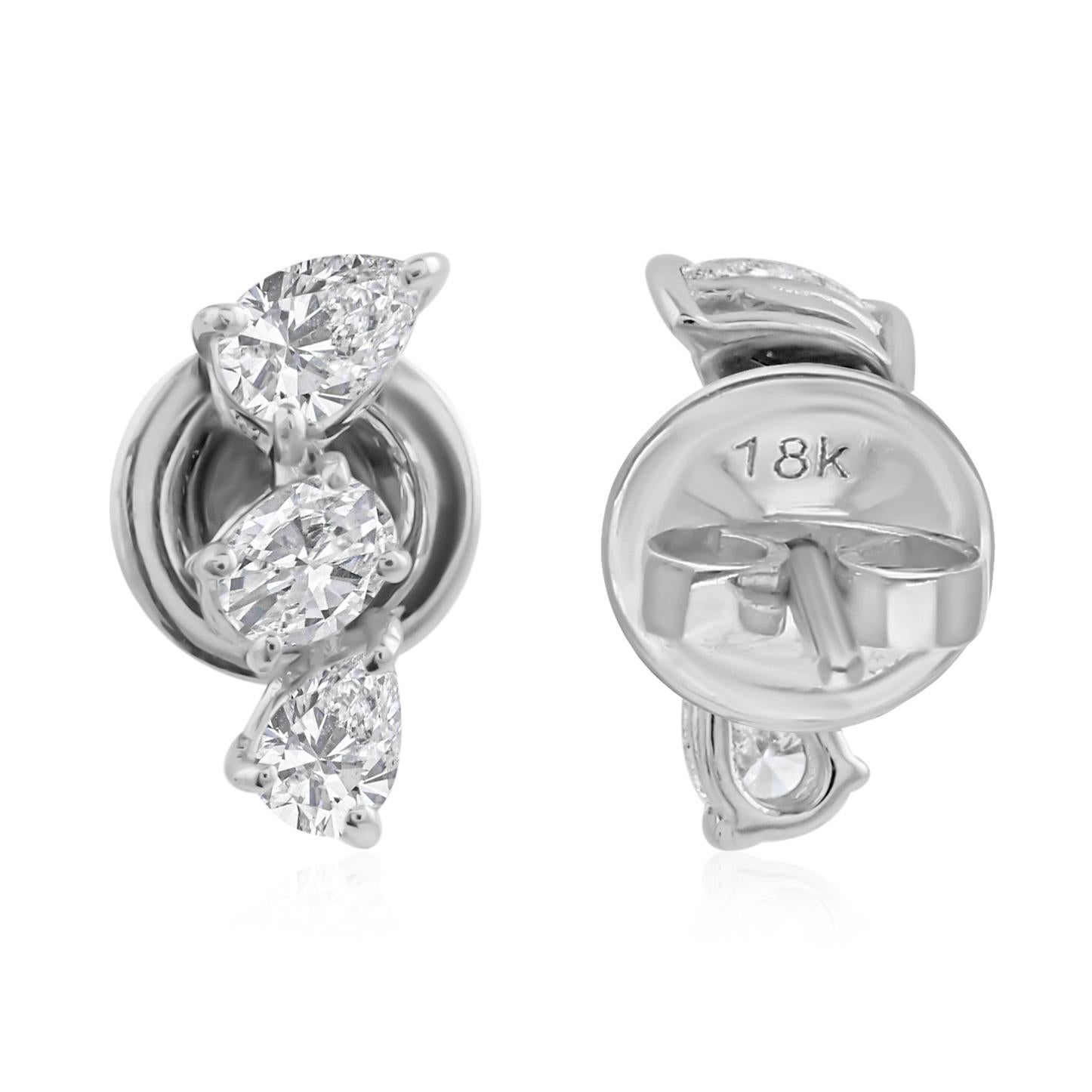 Echte 0,82 Karat SI Reinheit HI Farbe Diamant Ohrringe 18 Karat Weißgold Schmuck (Moderne) im Angebot