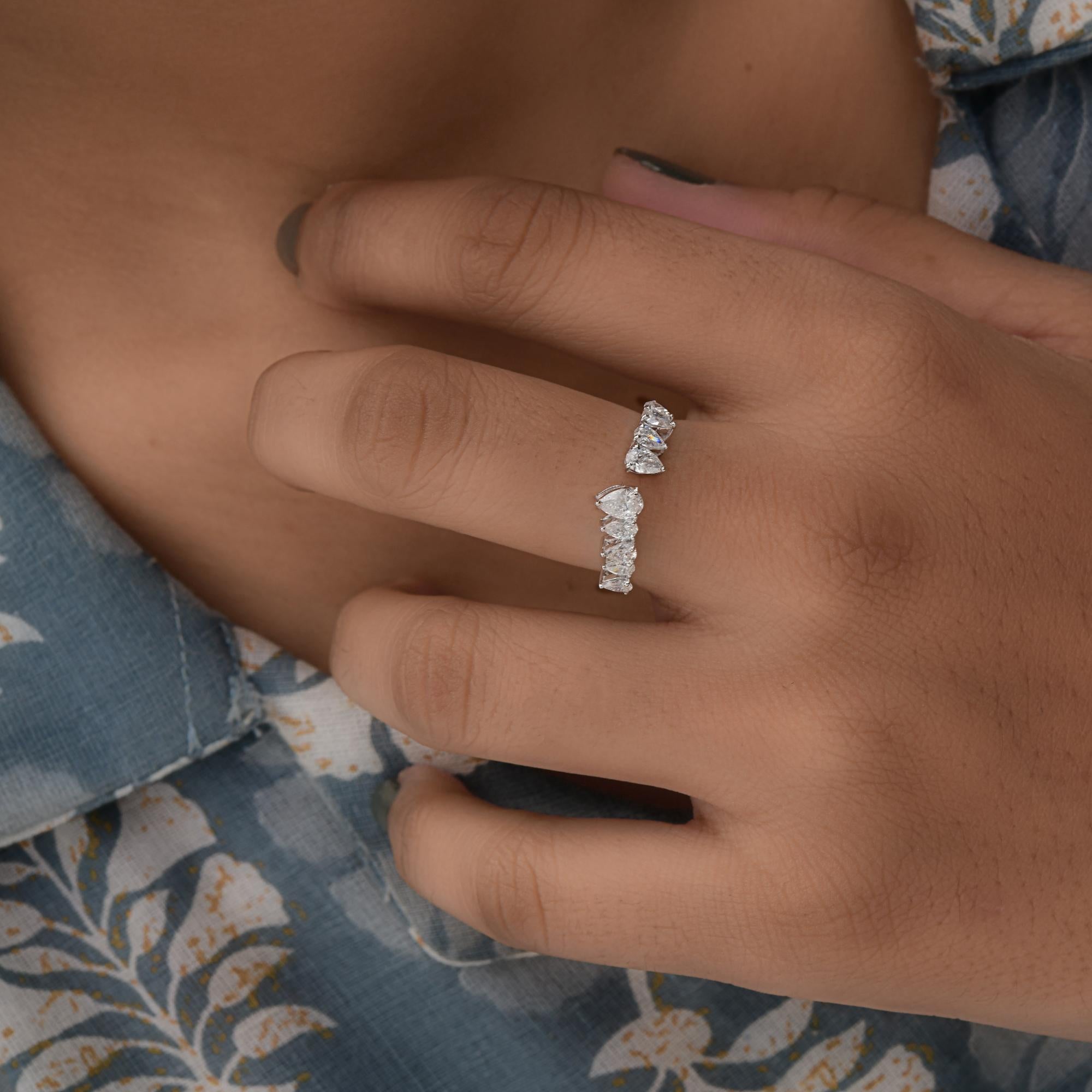 Pear Cut Real 0.82 Carat SI Clarity HI Color Pear Diamond Cuff Ring 18 Karat White Gold For Sale