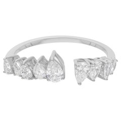 Real 0.82 Carat SI Clarity HI Color Pear Diamond Cuff Ring 18 Karat White Gold